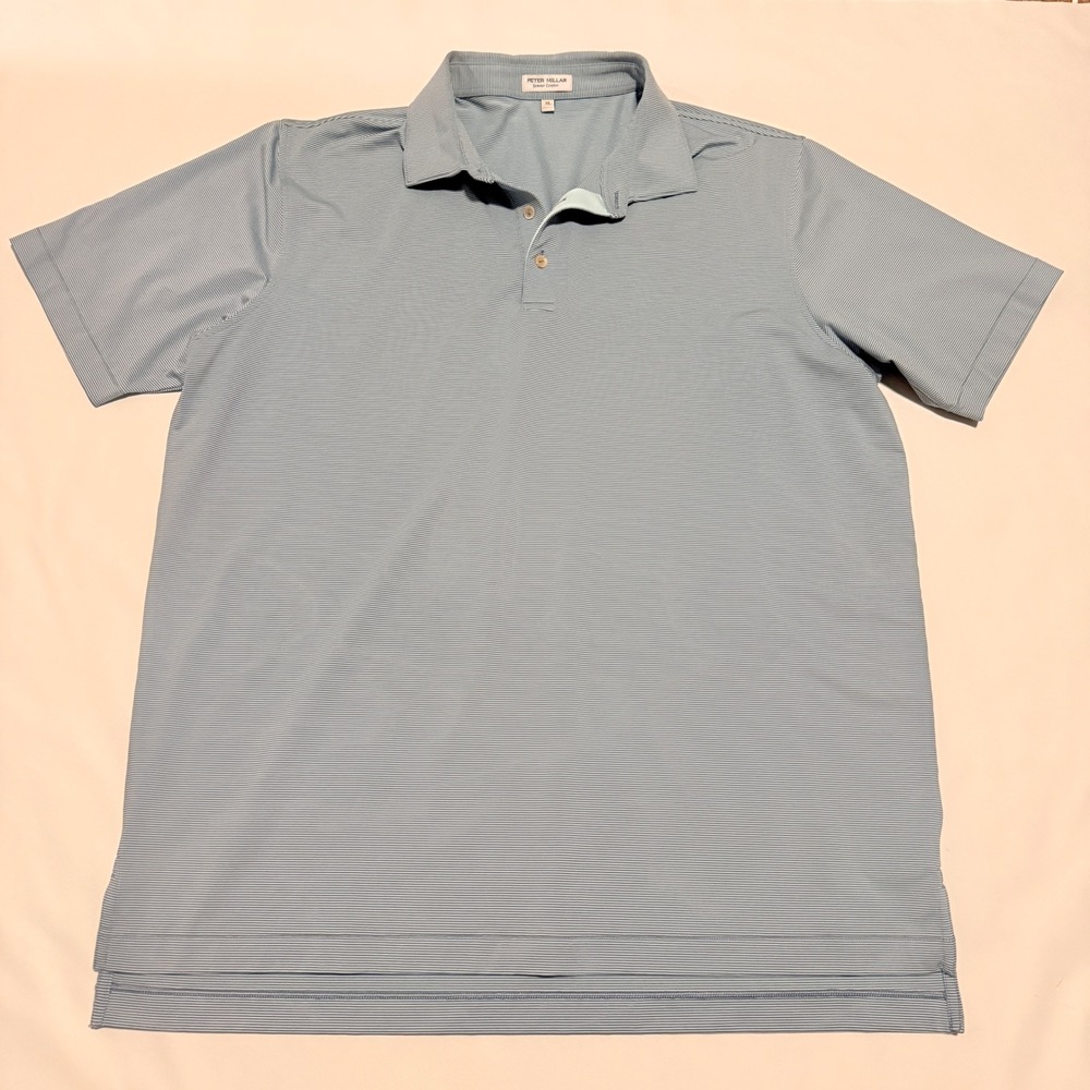 Peter Millar Polo Shirt Mens XL Light Blue Striped Summer Comfort Performance